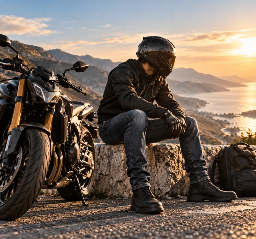 8-Gear rider wearing protective motorcycle apparel